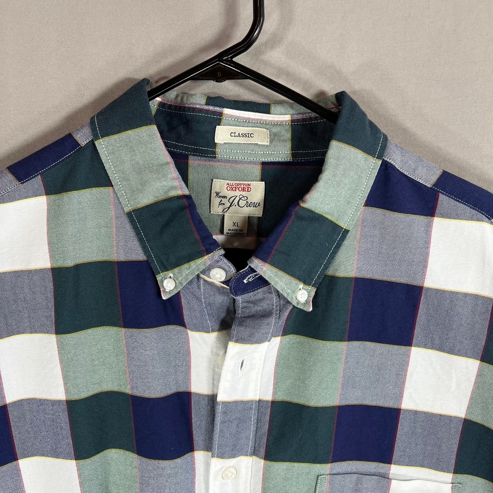J Crew Mens XL Long Sleeve Shirt Blue Green Red Plaid Button Up Oxford Preppy